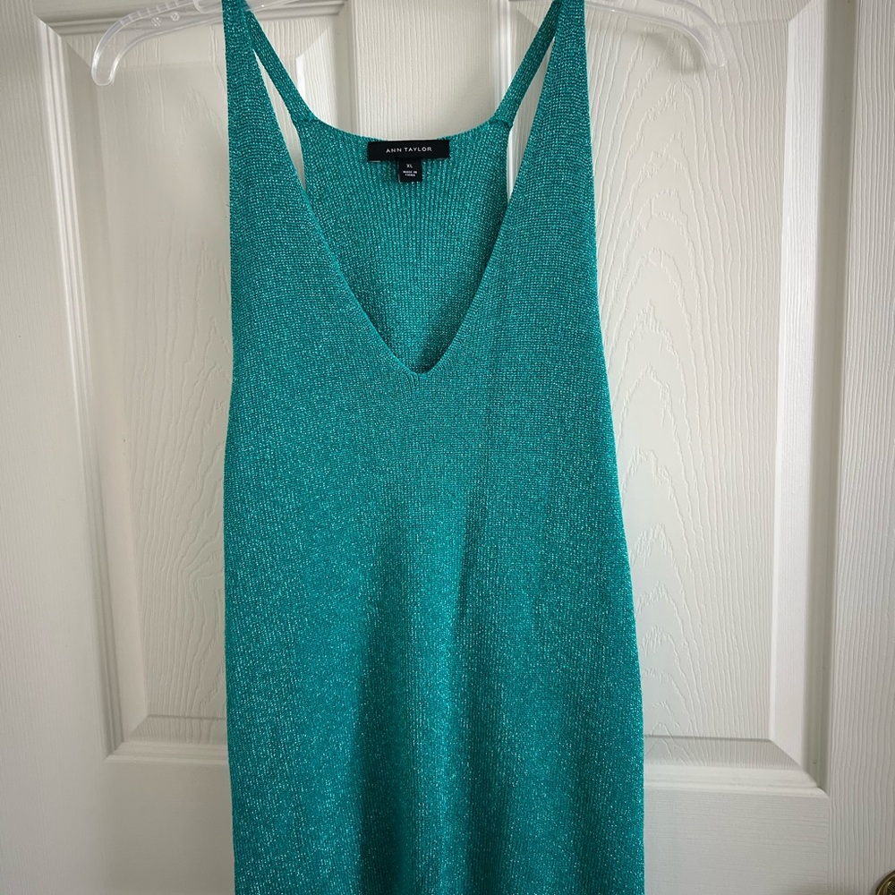 Ann Taylor Teal Sparkle Sleeveless Women's Top XL